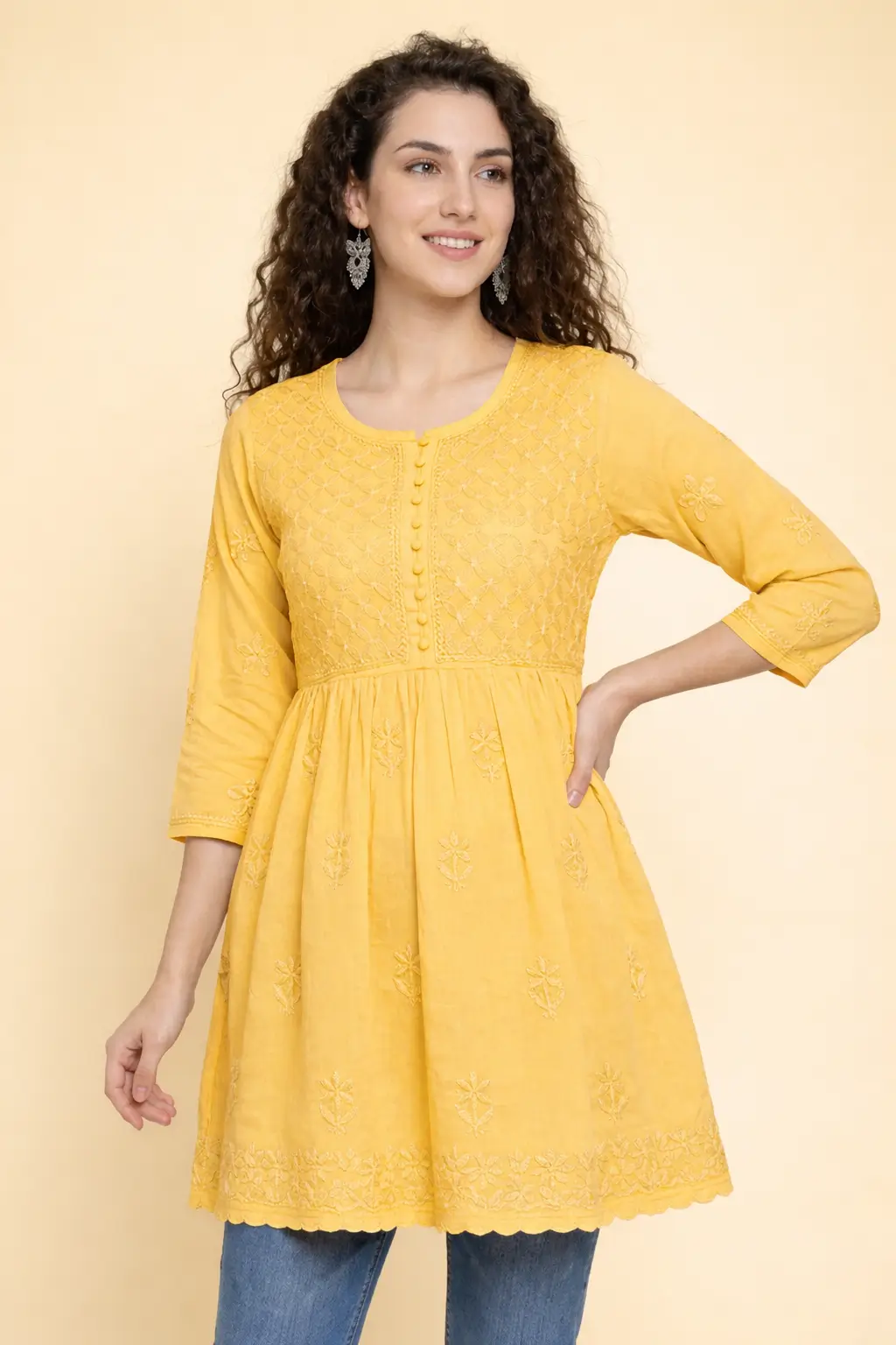 chikankari frock kurti