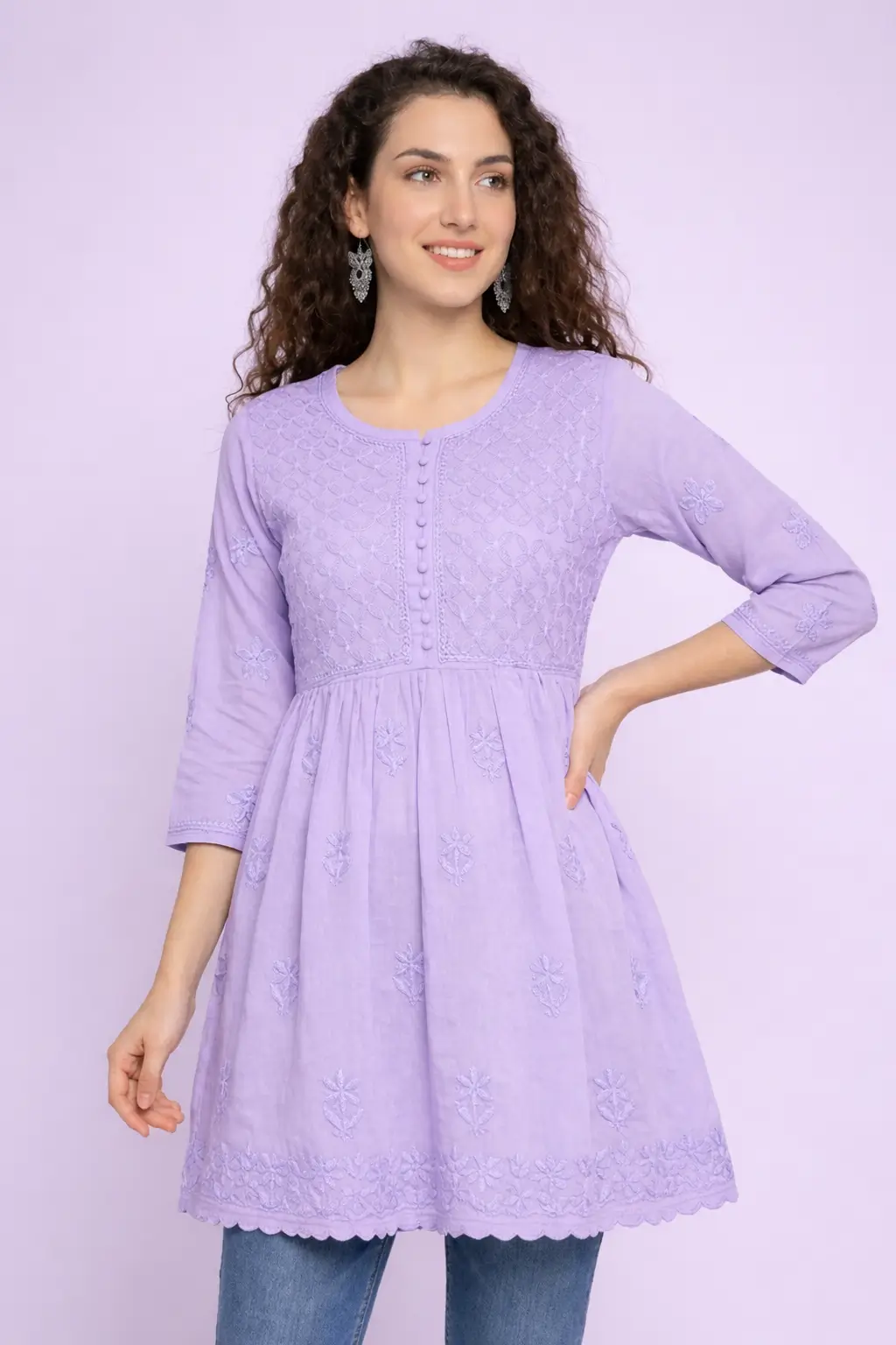 chikankari frock kurti