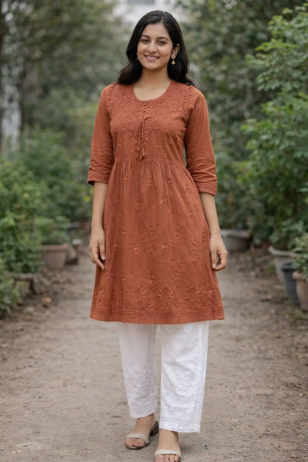 chikankari frock kurti