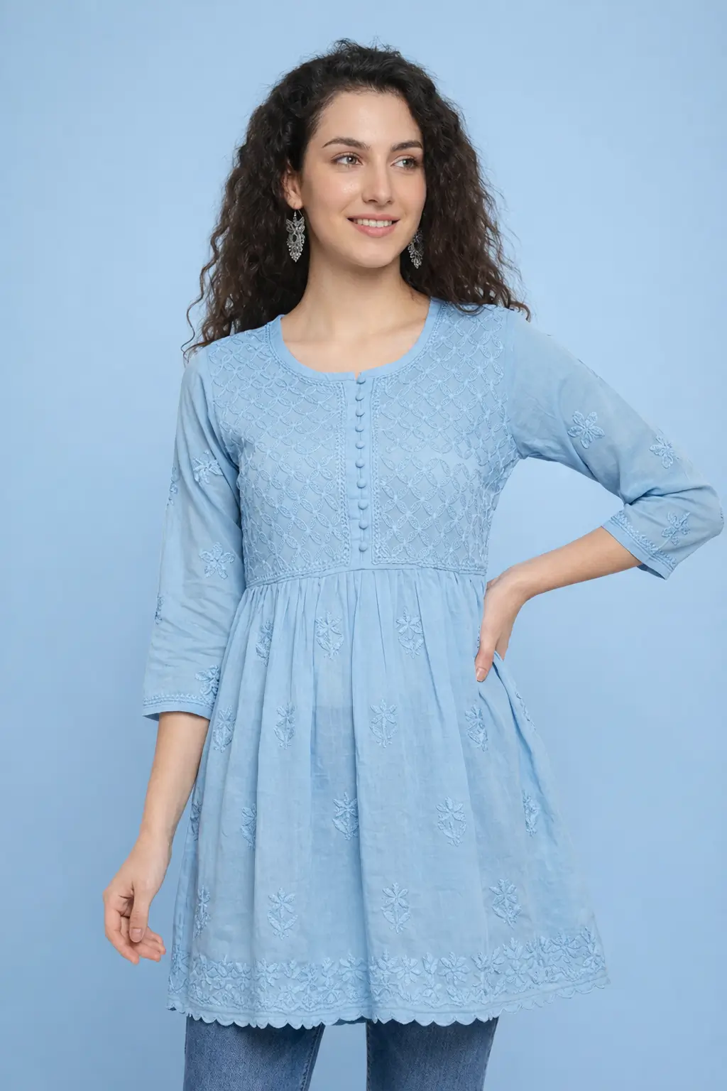chikankari frock kurti