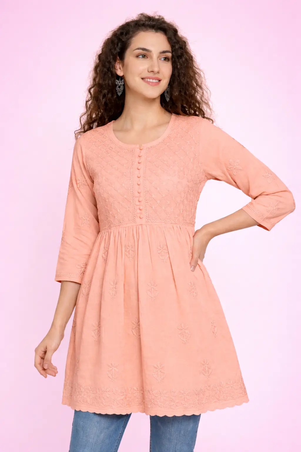 chikankari frock kurti